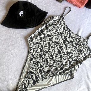 Yin yang bodysuit and bucket hat